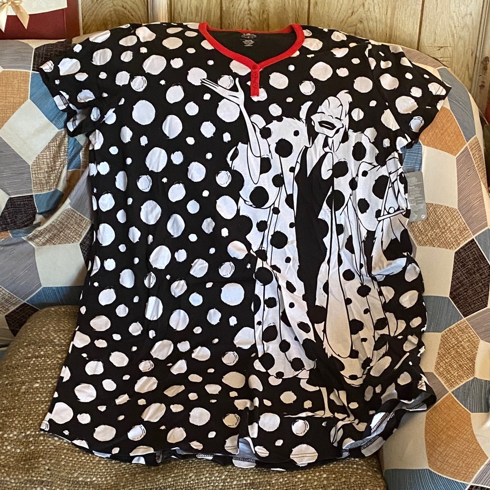 Disney Black and White Polka Dot Shirt with Red Trim